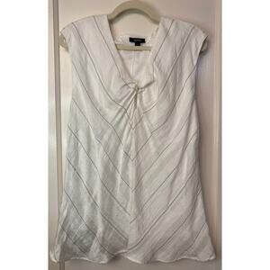 ALFANI White Black Pinstripe Sleeveless Top Tank Double Knot Peep Hole Large